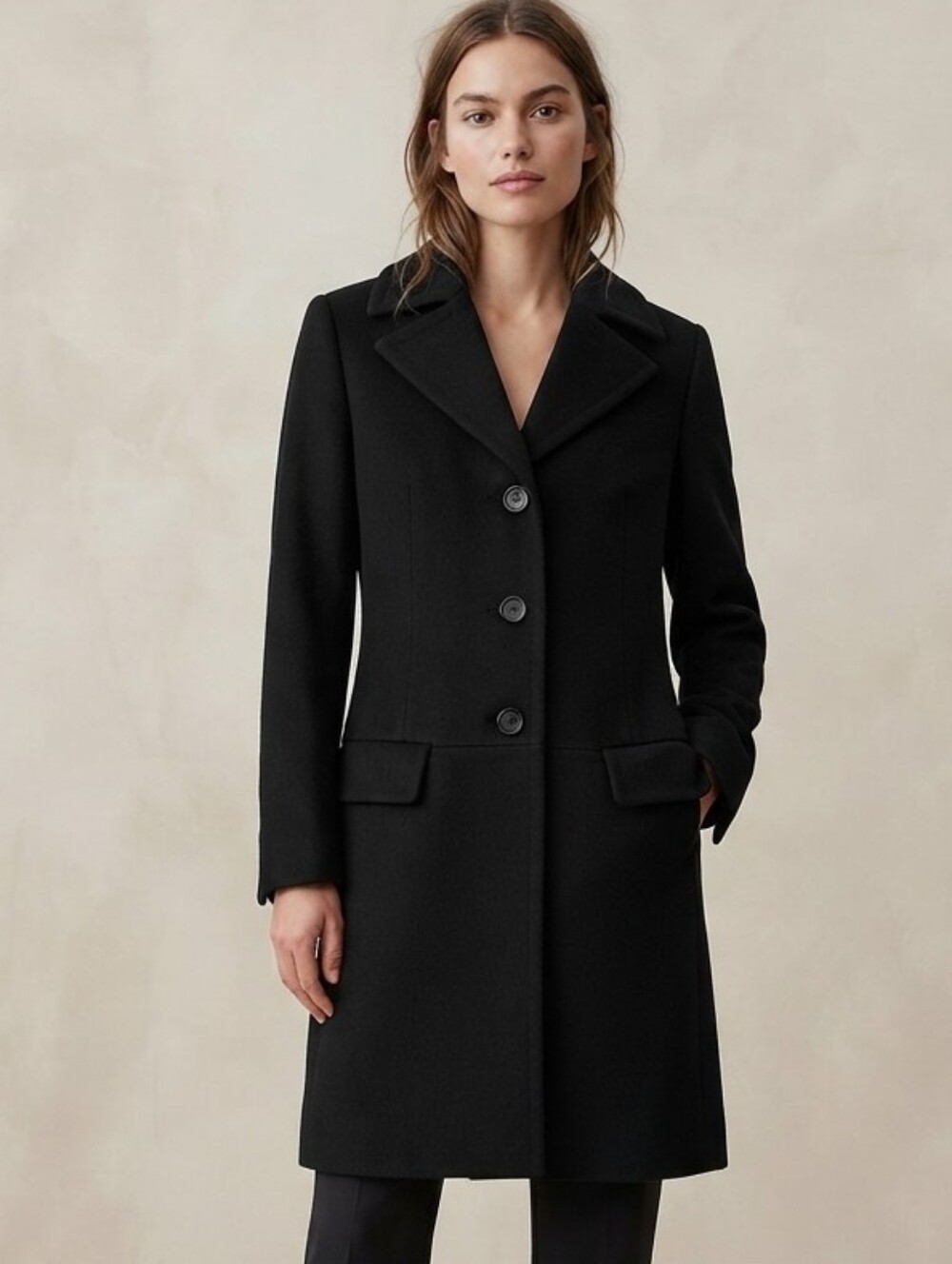Banana Republic Black Pea Coat Professional Formal Oat Size M Wool Blend Classic